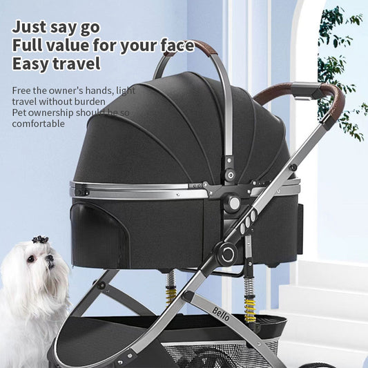 Bello Medium and Large Pet Cart Aluminum Alloy Dog Hand Push Dog Pu Wheel Traveling Bag Separation and Folding